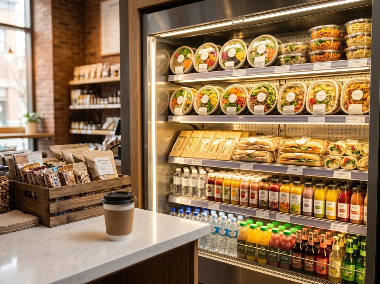 Grab-and-go open cooler and pantry display